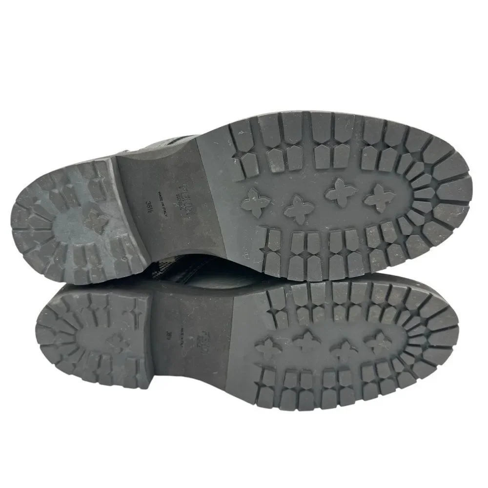 Fendi Rockoko Knit Leather Logo Biker Vitello Combat Boots Size 8.5 - Picture 8 of 12